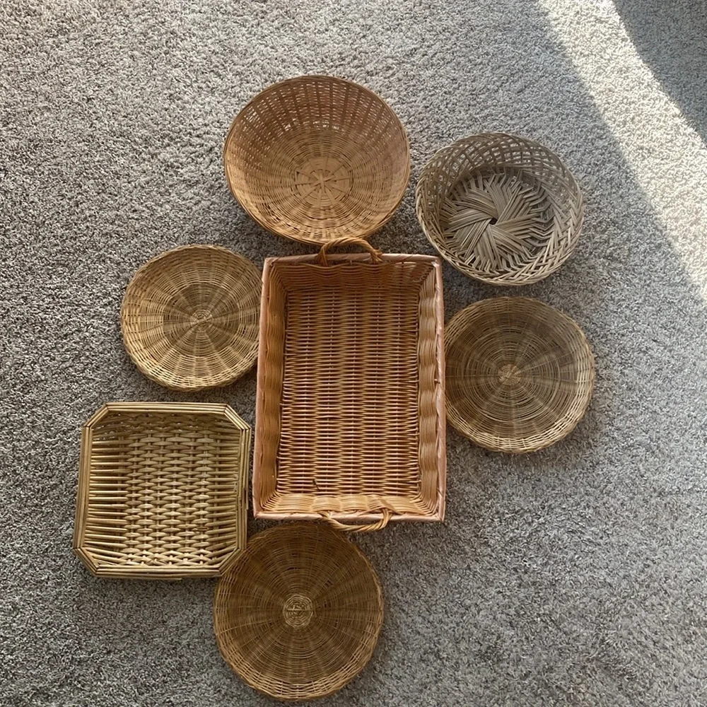 Bohemian Wicker Rattan Wall Basket Decor Set - Picture 2 of 2